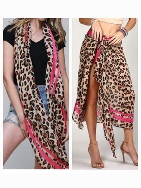 Ruggine Leopard Print Sarong Scarf Wrap Beach Coverup Shawl - Fuchsia